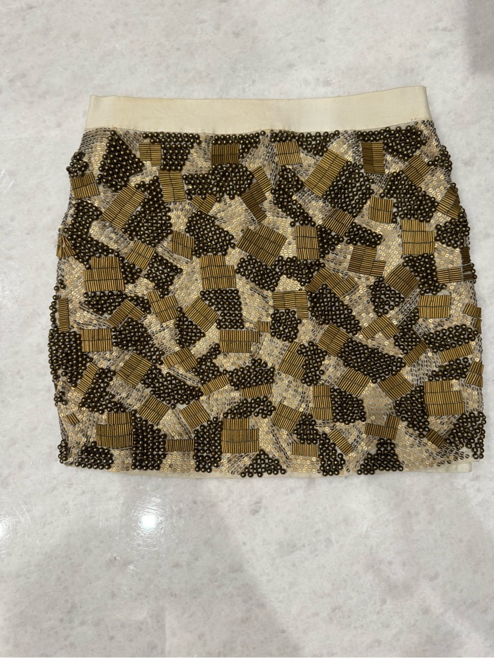 Robert Rodriguez Gold and Black Beaded Mini Skirt